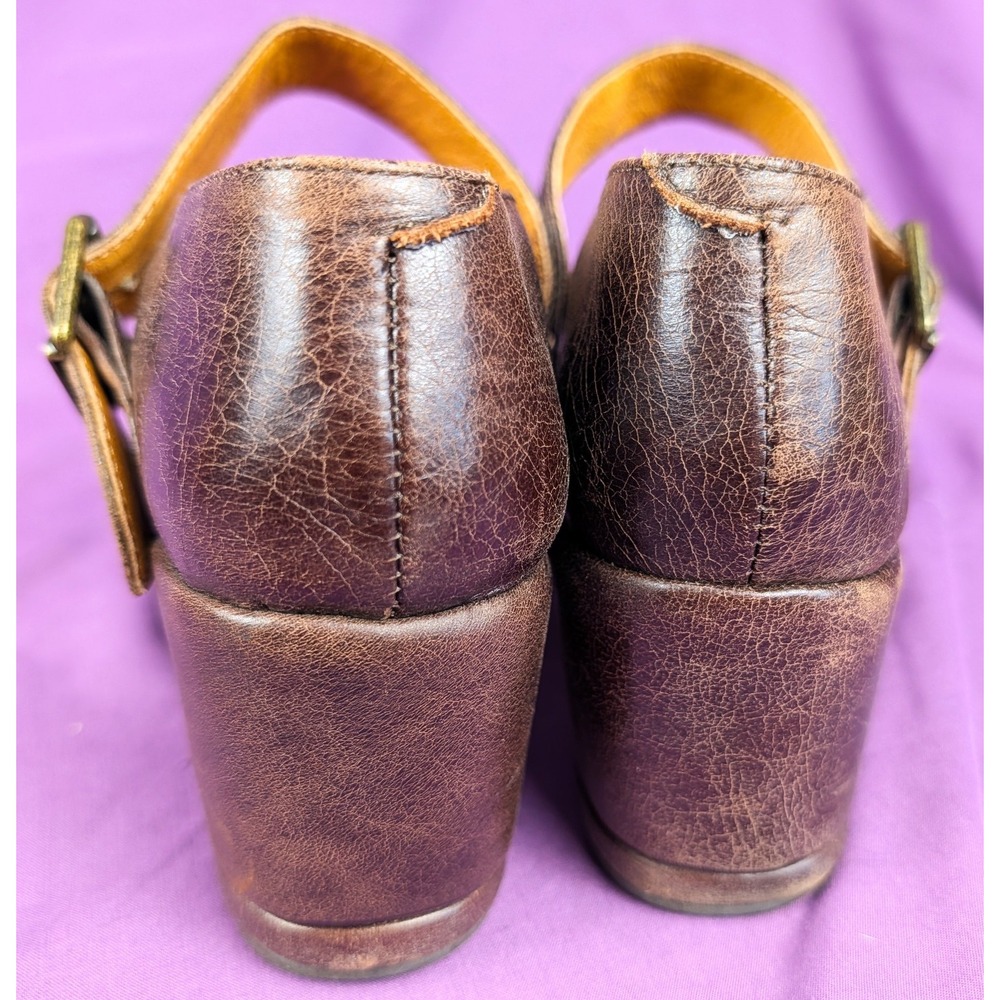 Re-mix Vintage Meadow Brown Croc Sz 9M Buckle Sandals Wedge Platform Leather - Picture 4 of 16